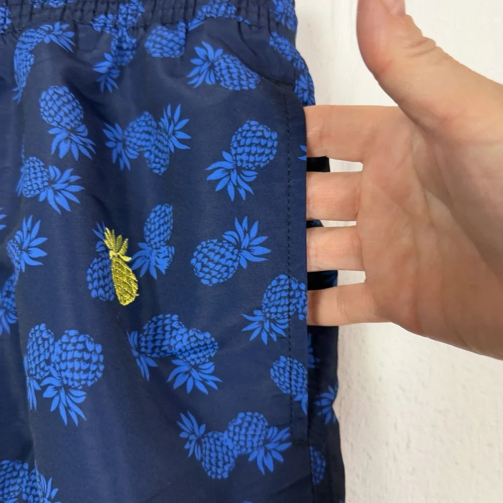 Tommy Hilfiger Men's Swim Trunks Blue Yellow Pineapples Tropical Resort Beach XL